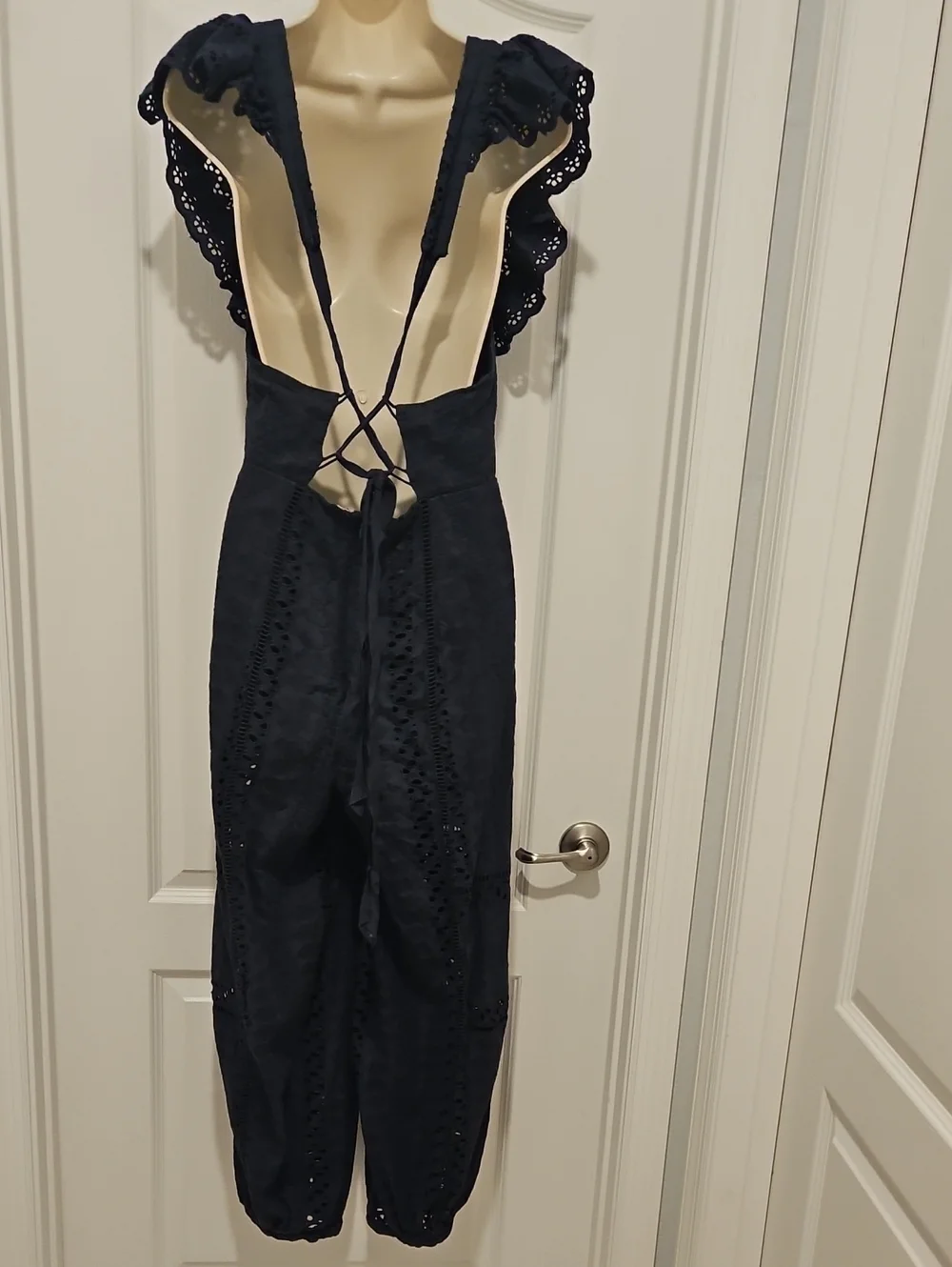 Free People Mikayla Navy Eyelet Jumpsuit S